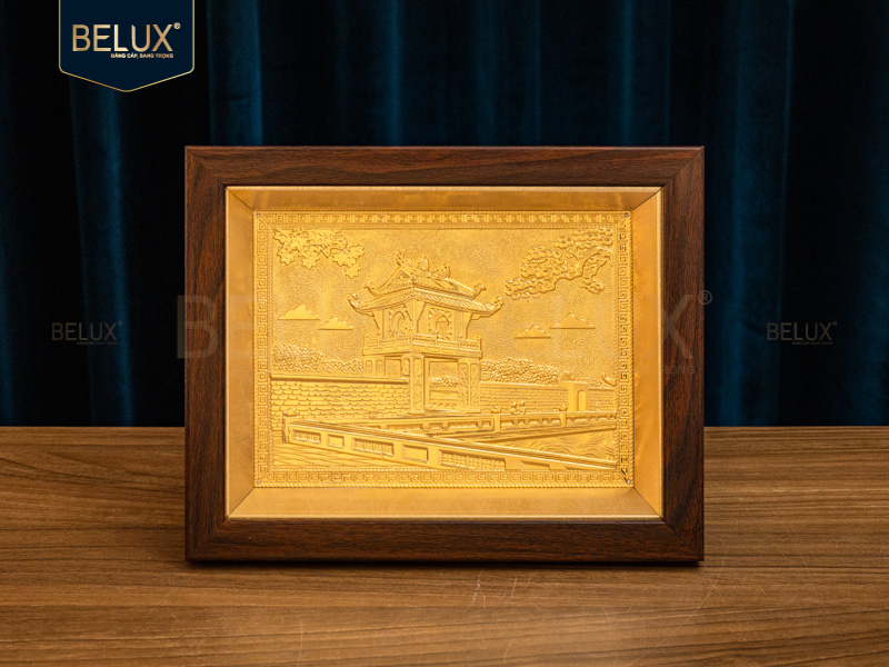 Tranh Khuê Văn Các bằng đồng&nbsp;mạ vàng 24k 25x20cm